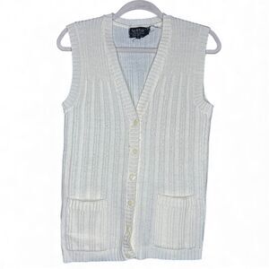 Vintage Women's 1970s 1980s Buttercream Acrylic Cable Knit Sweater Vest Cardigan